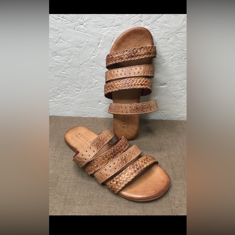 Excellent Bed Stu Henna Women's Sandals Tan Rustic Leather Size 6.5 Mexico Boho